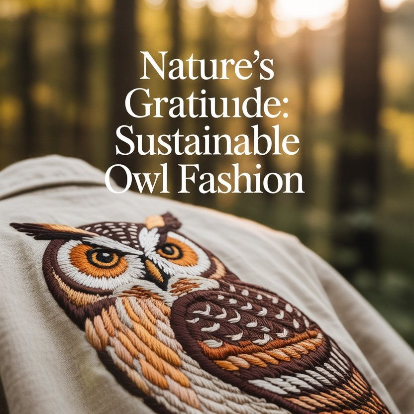 Owl embroidered eco hoodie in forest setting