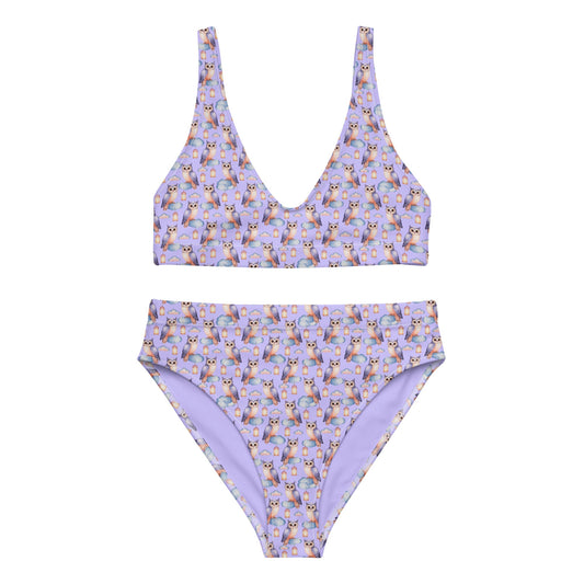 Owl-Themed Recycled High-Waisted Bikini – Sustainable & Eco-Friendly