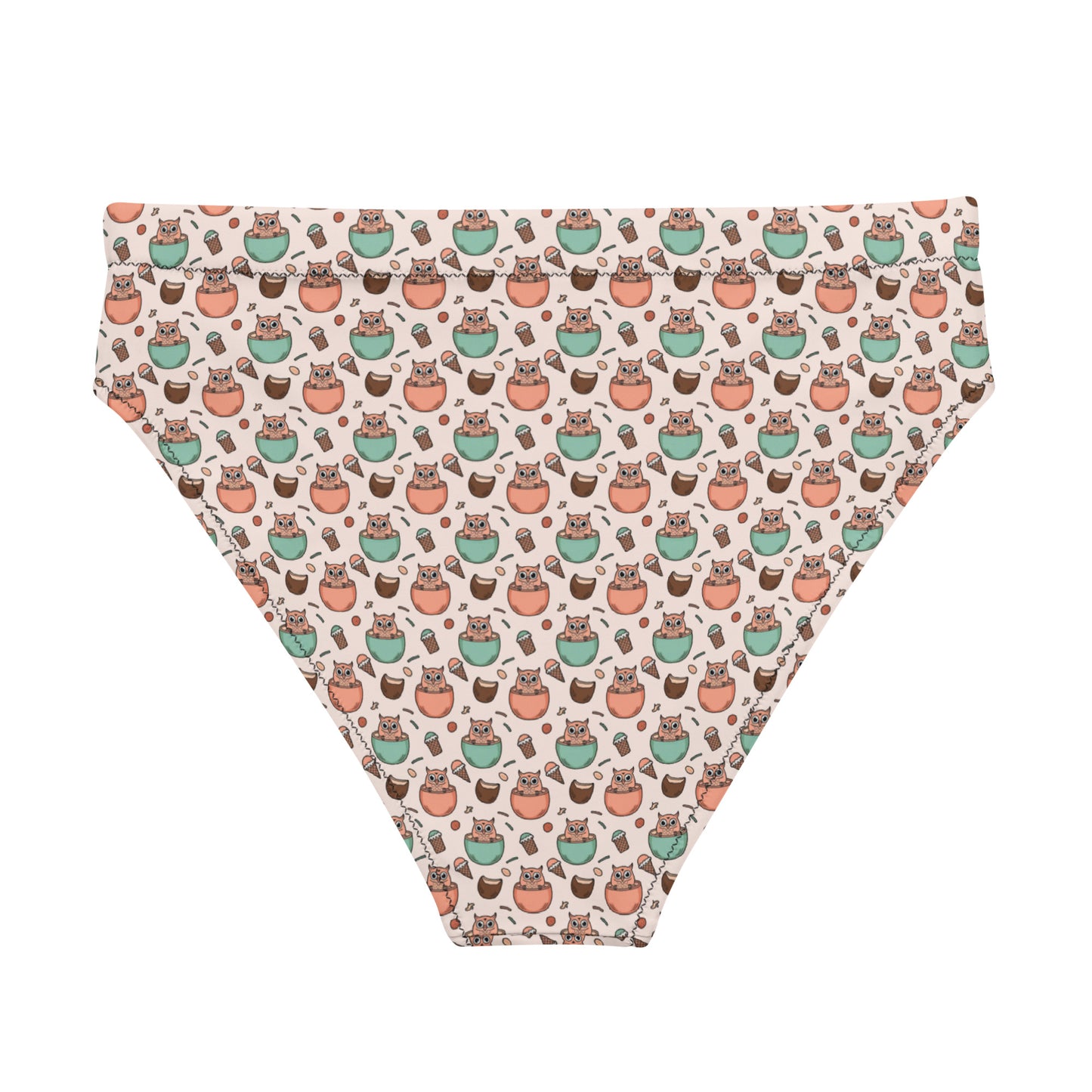 Recycled High-Waisted Bikini Bottom - Owl Themed Sustainable Swimwear Dudeily