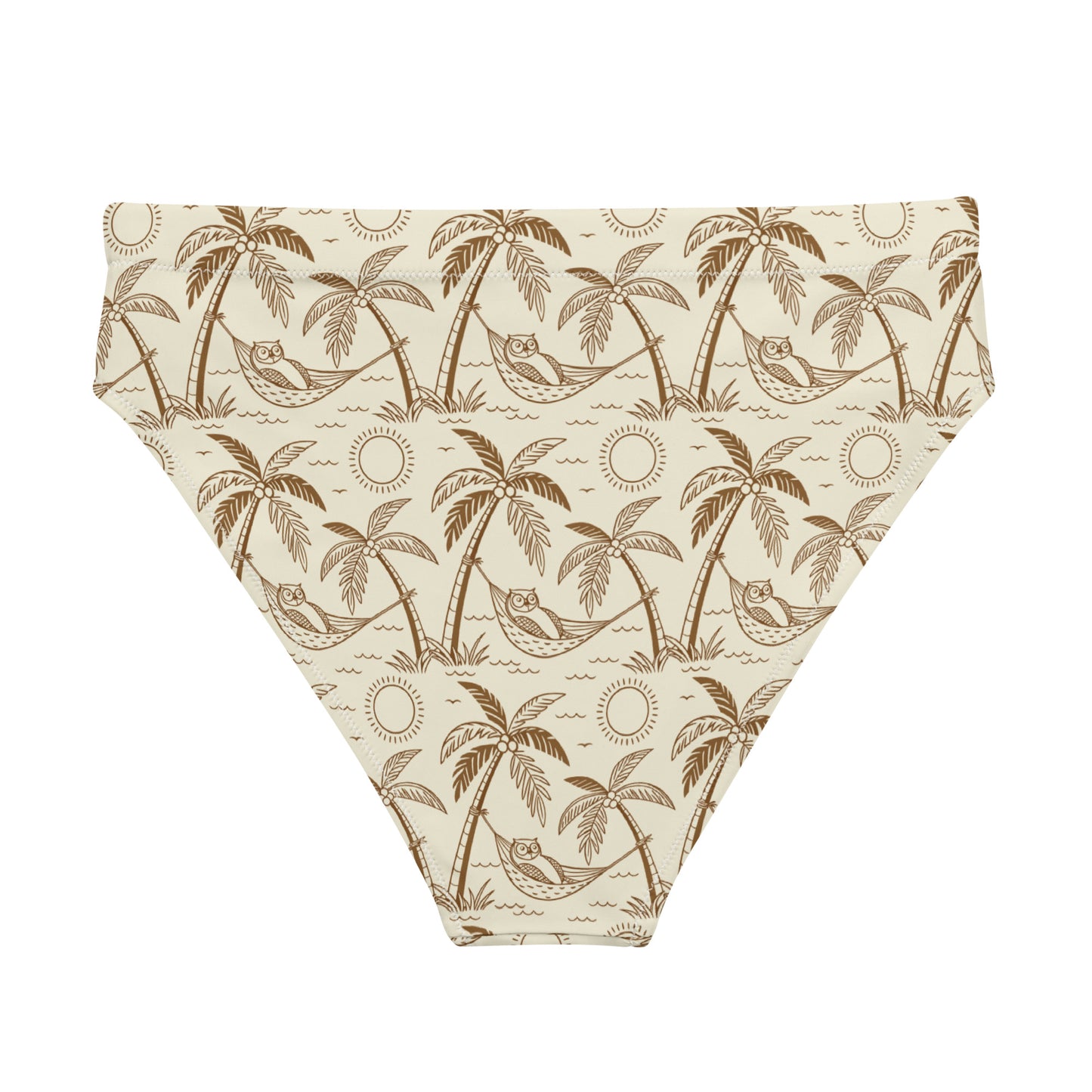 Owl-Themed Recycled High-Waisted Bikini Bottom – Sustainable Swimwear for Eco-Chic Adventures Dudeily