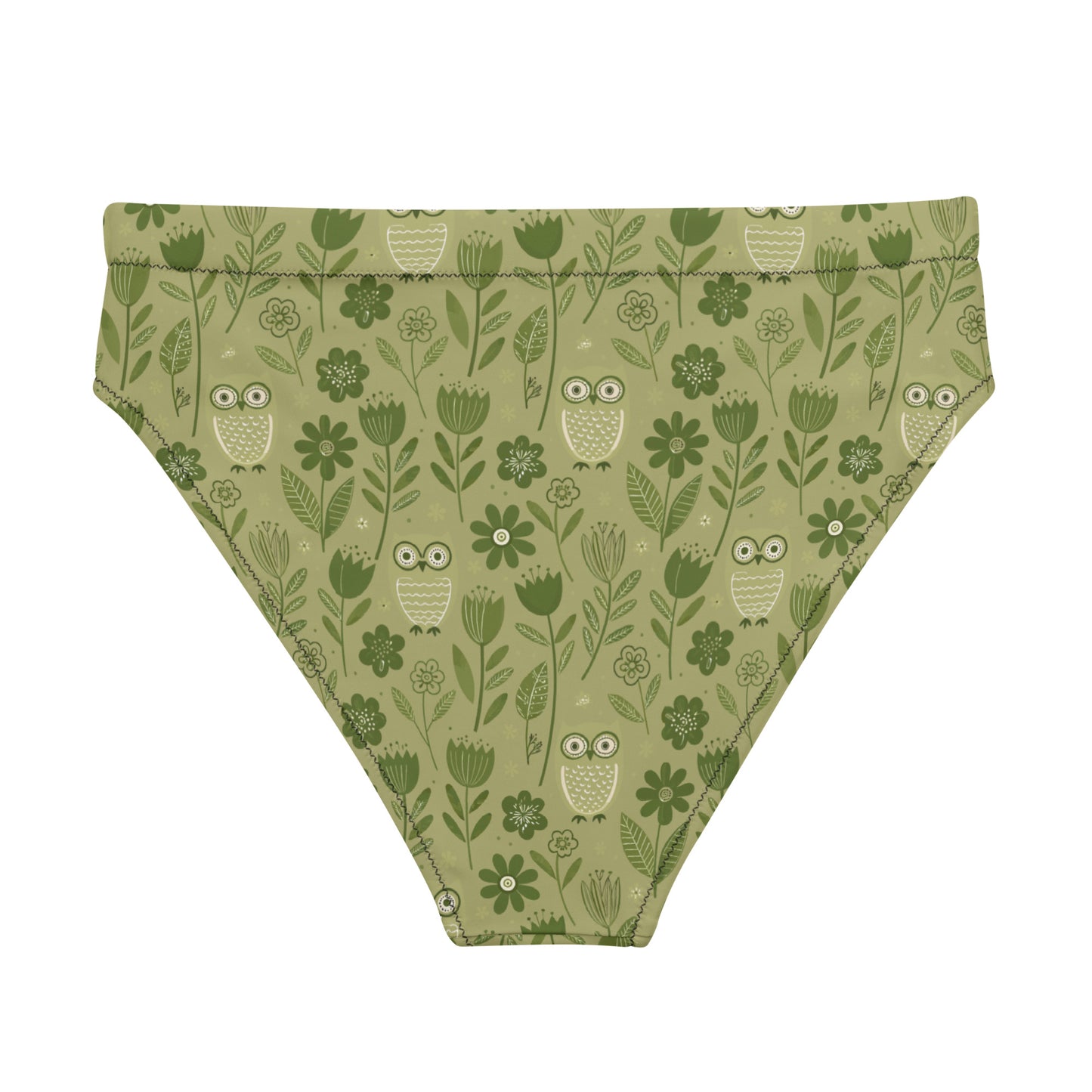 Owl-Themed Recycled High-Waisted Bikini Bottom – Sustainable Swimwear for Eco-Chic Adventures Dudeily