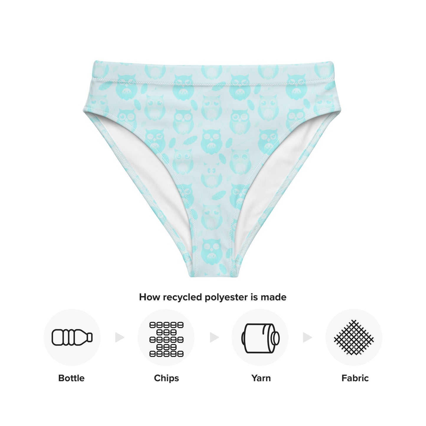 Owl-Themed Recycled High-Waisted Bikini Bottom – Sustainable Swimwear for Eco-Conscious Style Dudeily