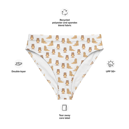 Owl-Haven Recycled High-Waisted Bikini Bottom – Sustainable Swimwear for Eco-Friendly Beach Days Dudeily
