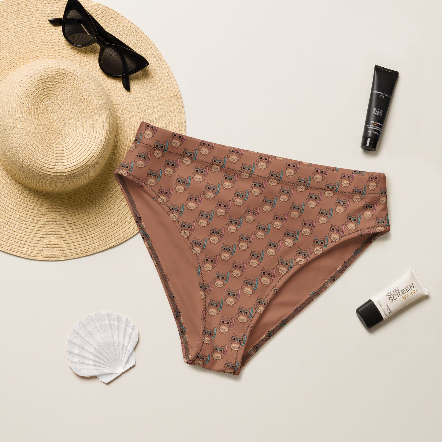 Owl-Tide Recycled High-Waisted Bikini Bottom – Eco-Friendly Swimwear for Sustainable Beach Style Dudeily