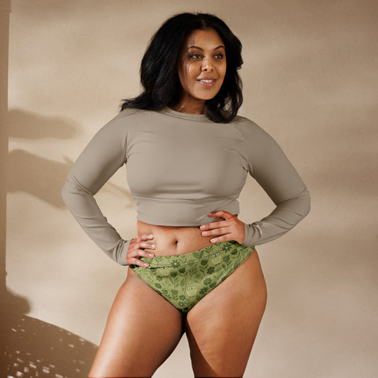 Owl-Themed Recycled High-Waisted Bikini Bottom – Sustainable Swimwear for Eco-Chic Adventures Dudeily