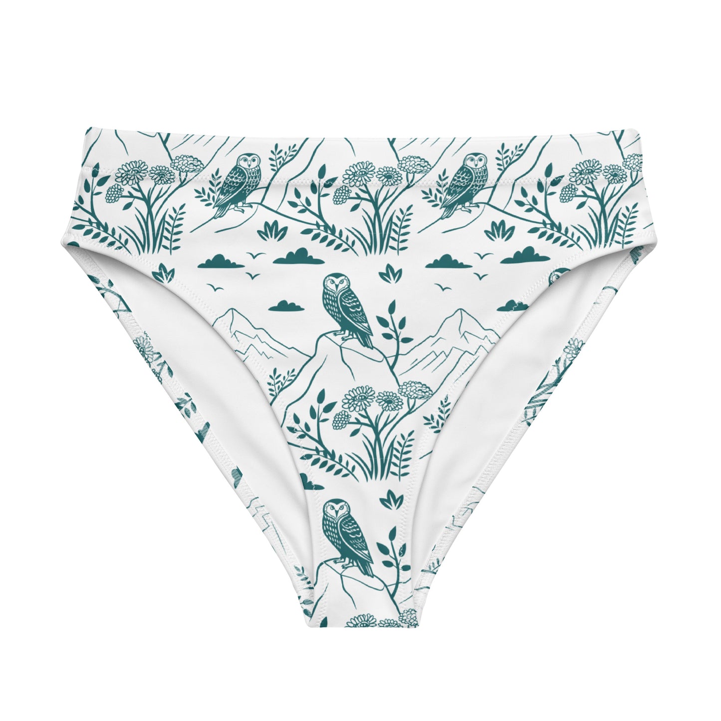 Owl-Themed Recycled High-Waisted Bikini Bottom – Sustainable Swimwear for Eco-Chic Adventures 3XL Dudeily