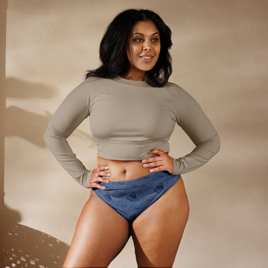 Echo Owl Recycled High-Waisted Bikini Bottom – Sustainable Swimwear for Eco Enthusiasts Dudeily