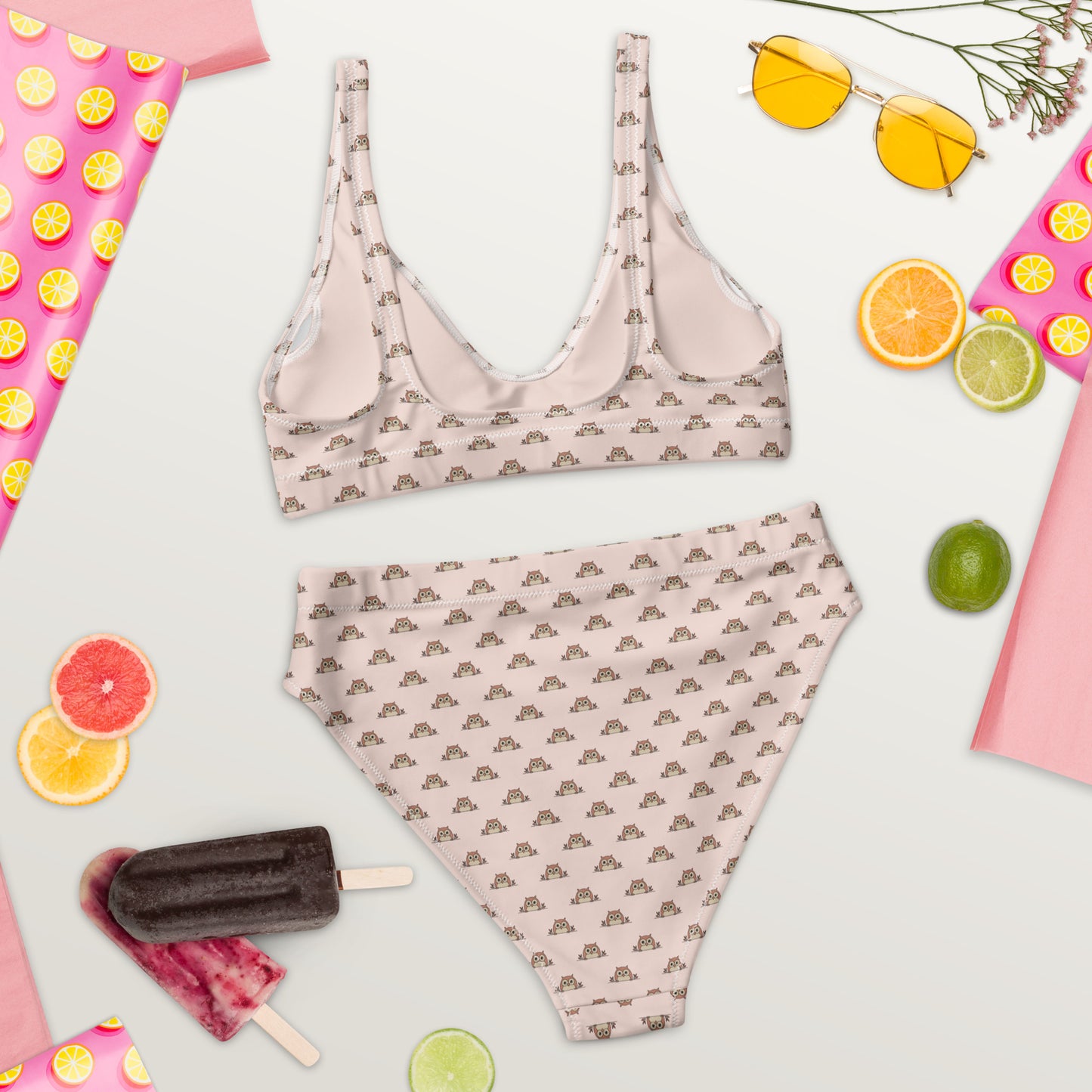 Recycled High-Waisted -Owl Themed Eco-Friendly Bikini Dudeily