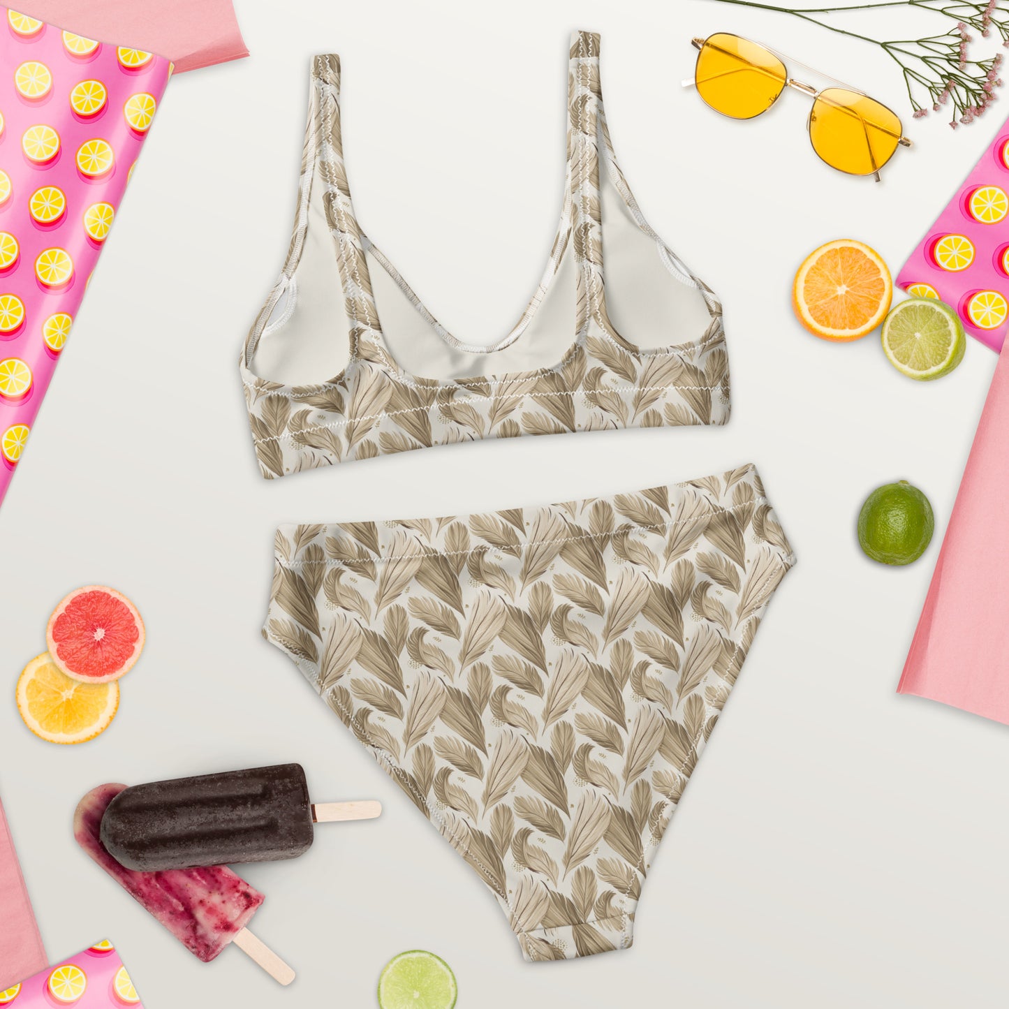 Recycled High-Waisted Bikini – Eco-Friendly Owl Print Swimwear Dudeily