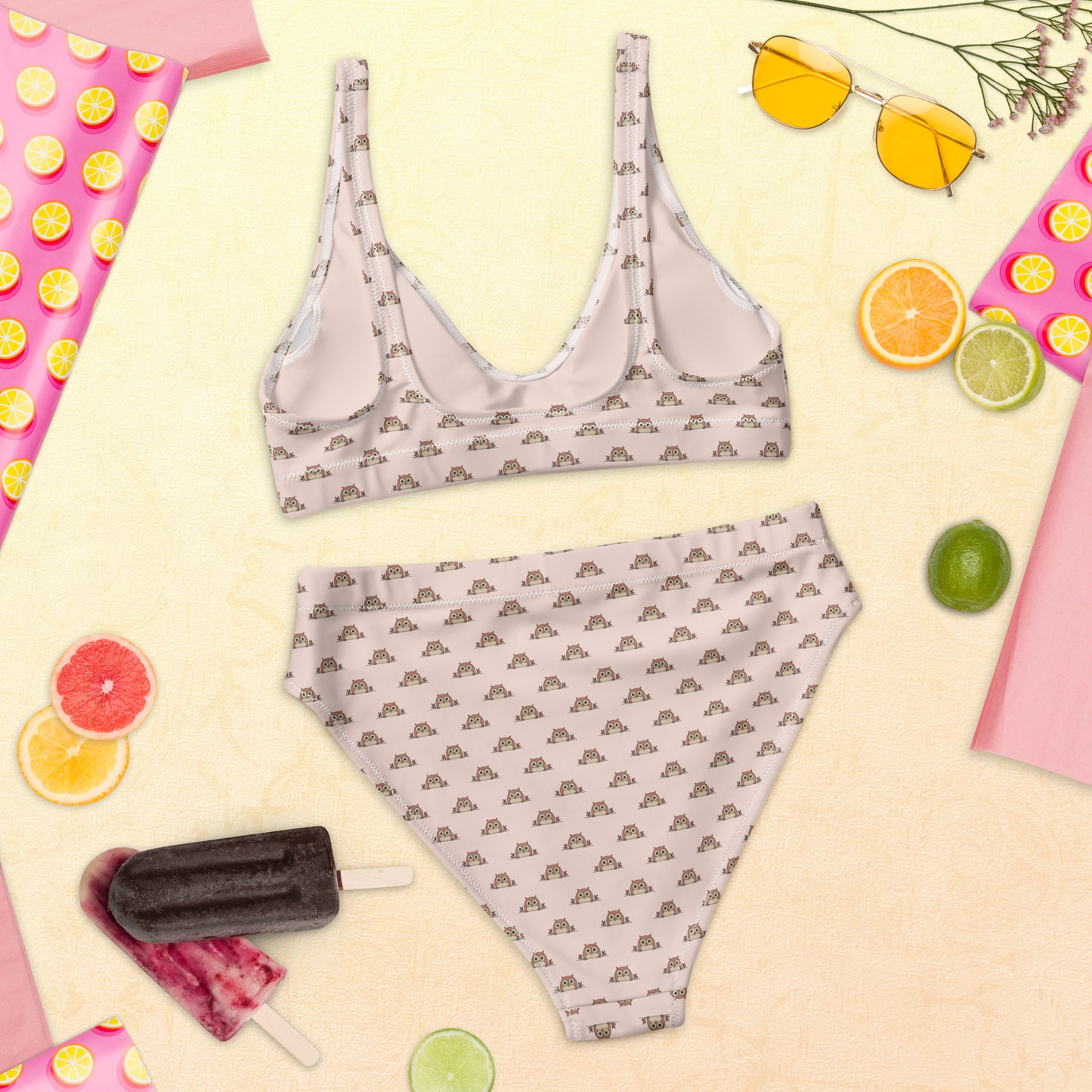 Recycled High-Waisted -Owl Themed Eco-Friendly Bikini Dudeily