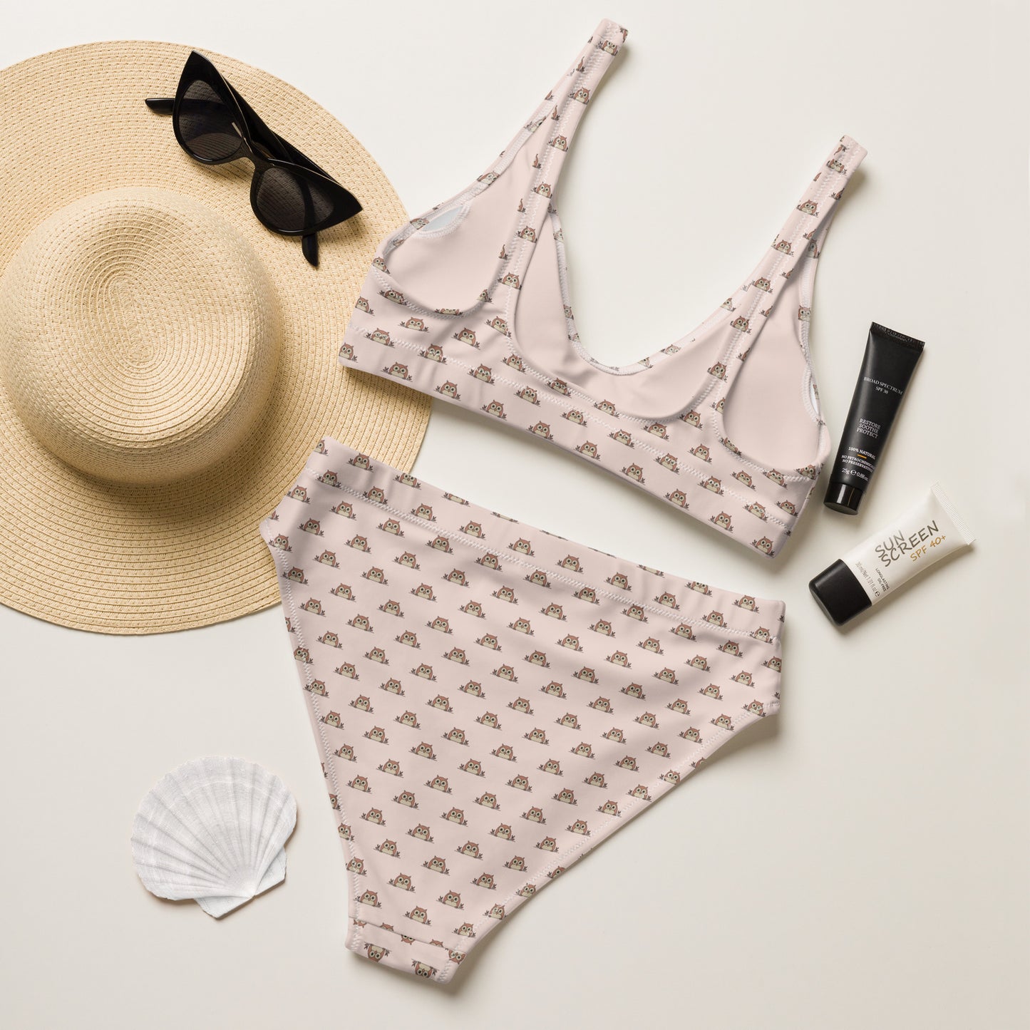 Recycled High-Waisted -Owl Themed Eco-Friendly Bikini Dudeily