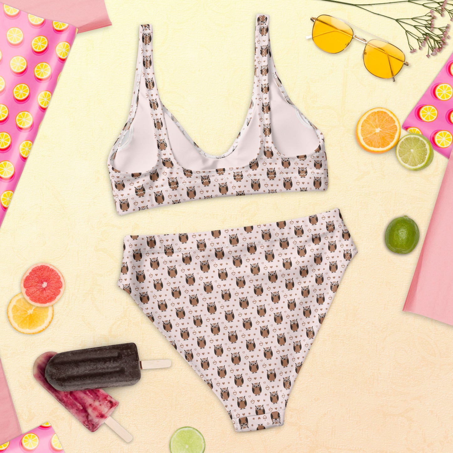 Recycled High-Waisted Bikini: Owl-Themed Sustainable fashion Dudeily