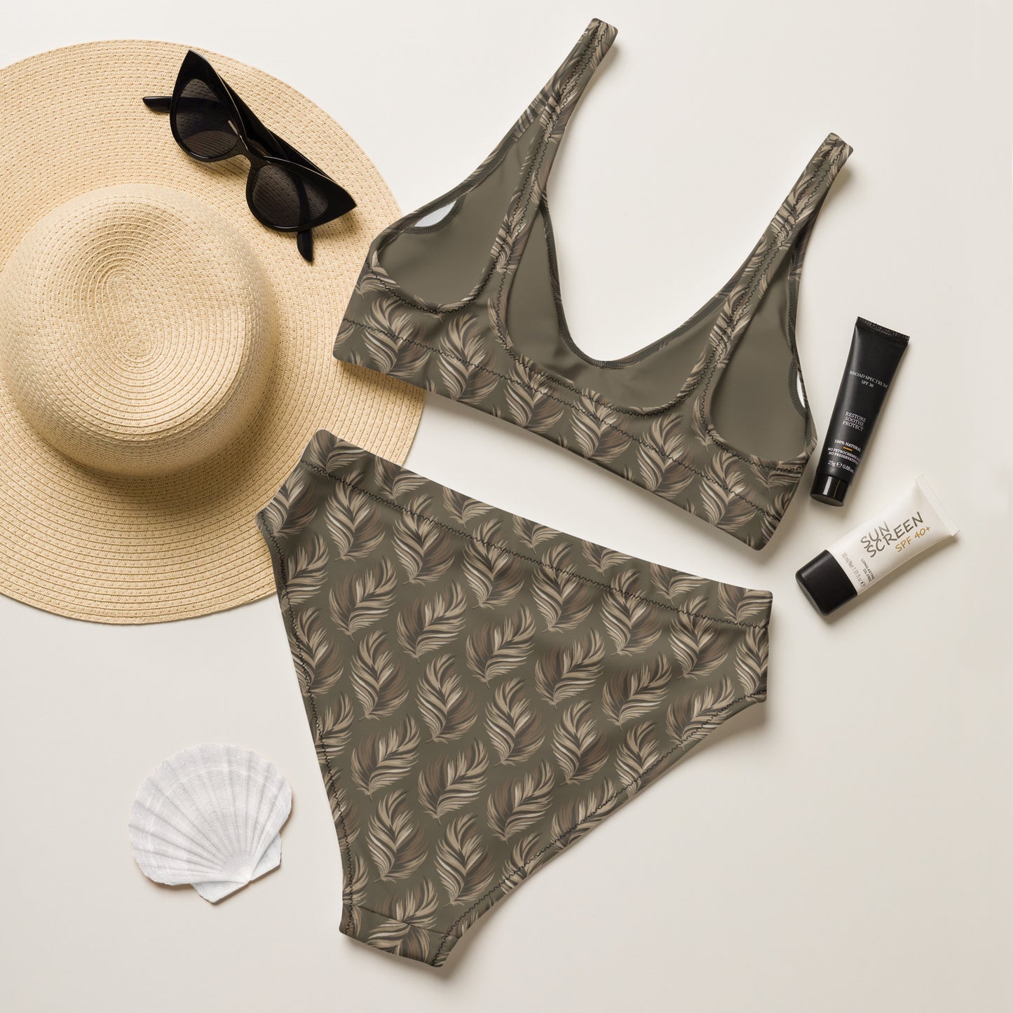 Recycled High-Waisted Bikini – Sustainable Owl-Inspired Swimwear Dudeily