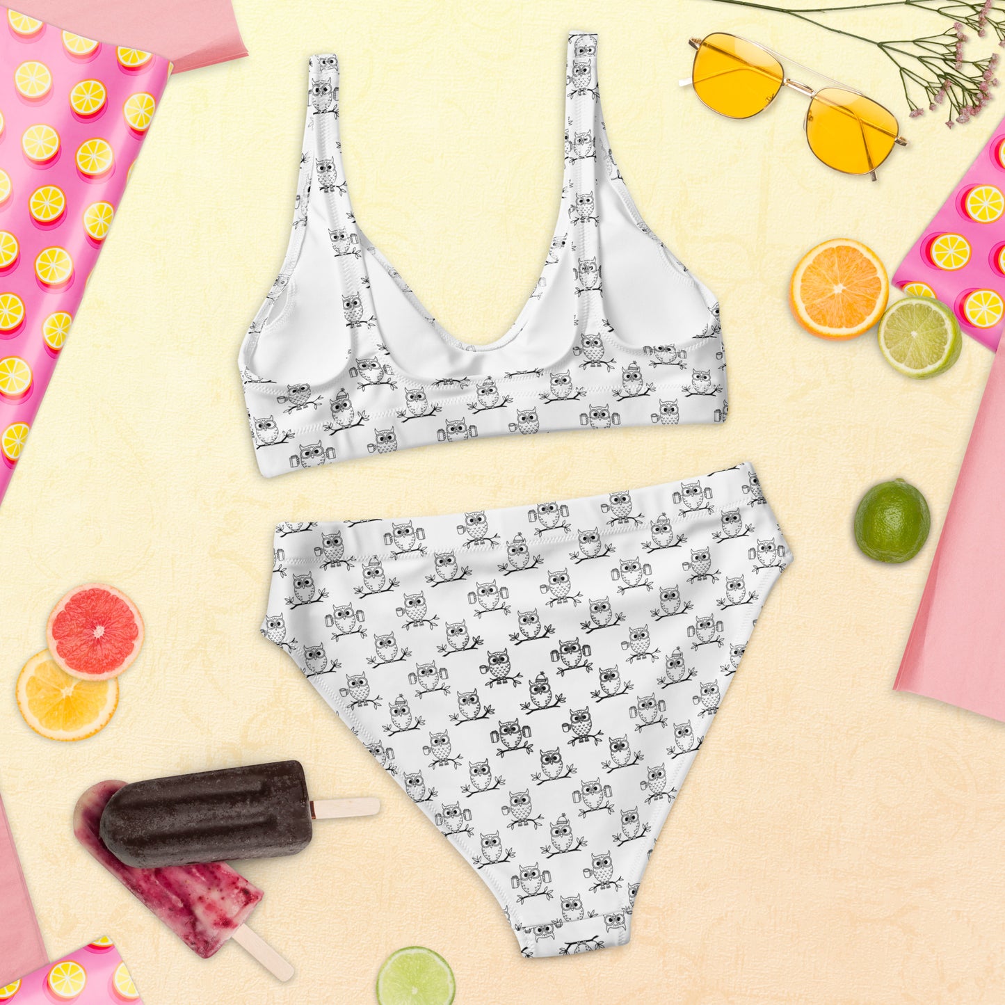 Sustainable Recycled High-Waisted Bikini – Owl-Inspired Swimwear Dudeily