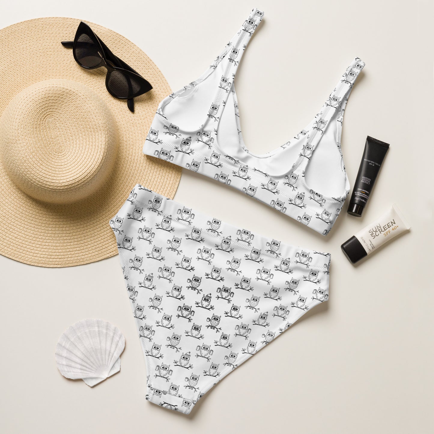 Sustainable Recycled High-Waisted Bikini – Owl-Inspired Swimwear Dudeily