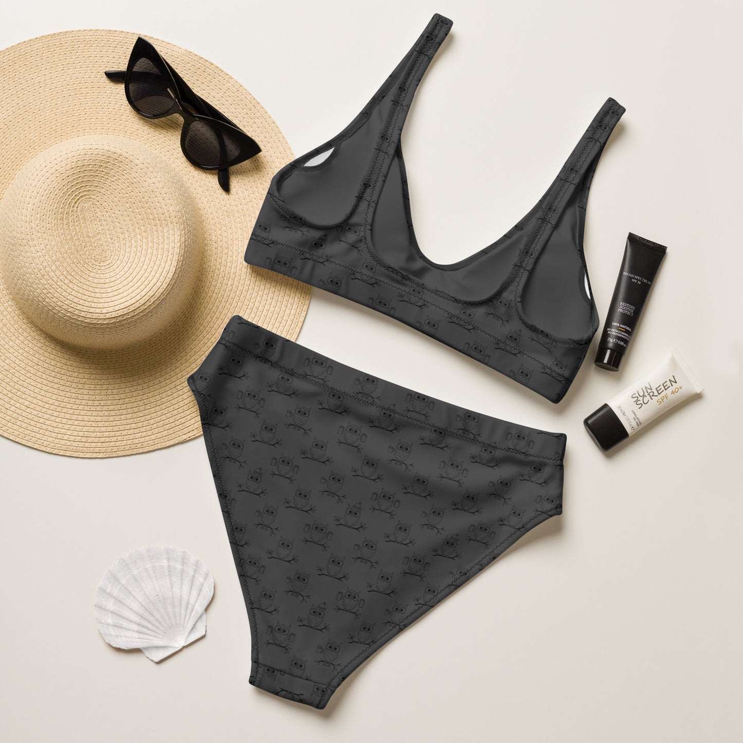 Recycled High-Waisted Bikini – Eco-Friendly Swimwear for owl Lovers Dudeily
