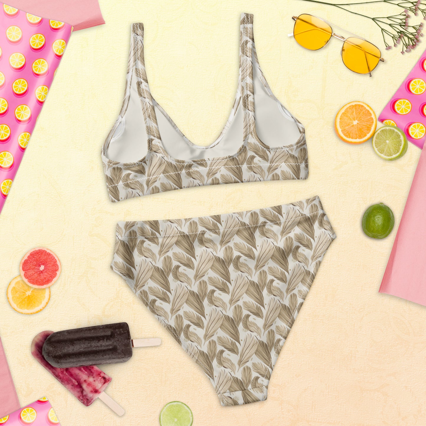 Recycled High-Waisted Bikini – Eco-Friendly Owl Print Swimwear Dudeily