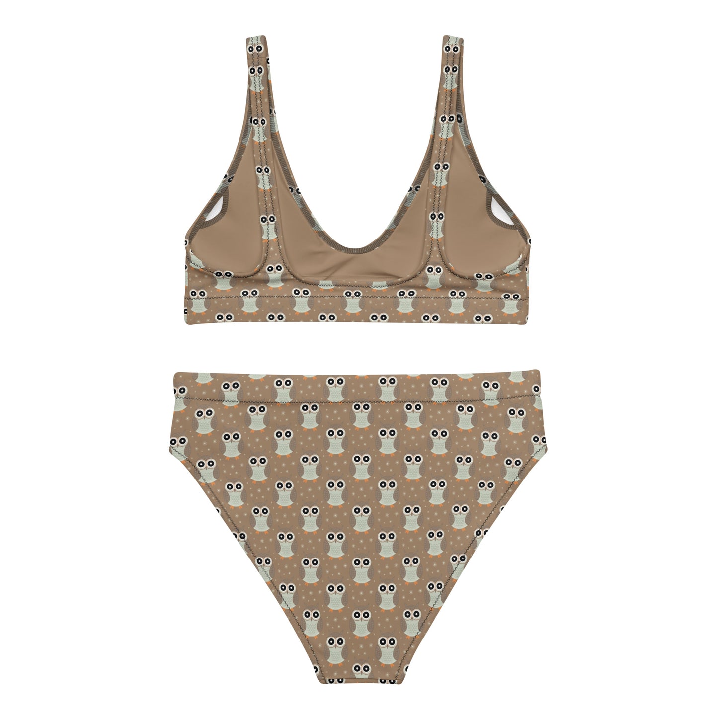 Recycled High-Waisted Bikini – Eco-Friendly Owl Print Swimwear Dudeily
