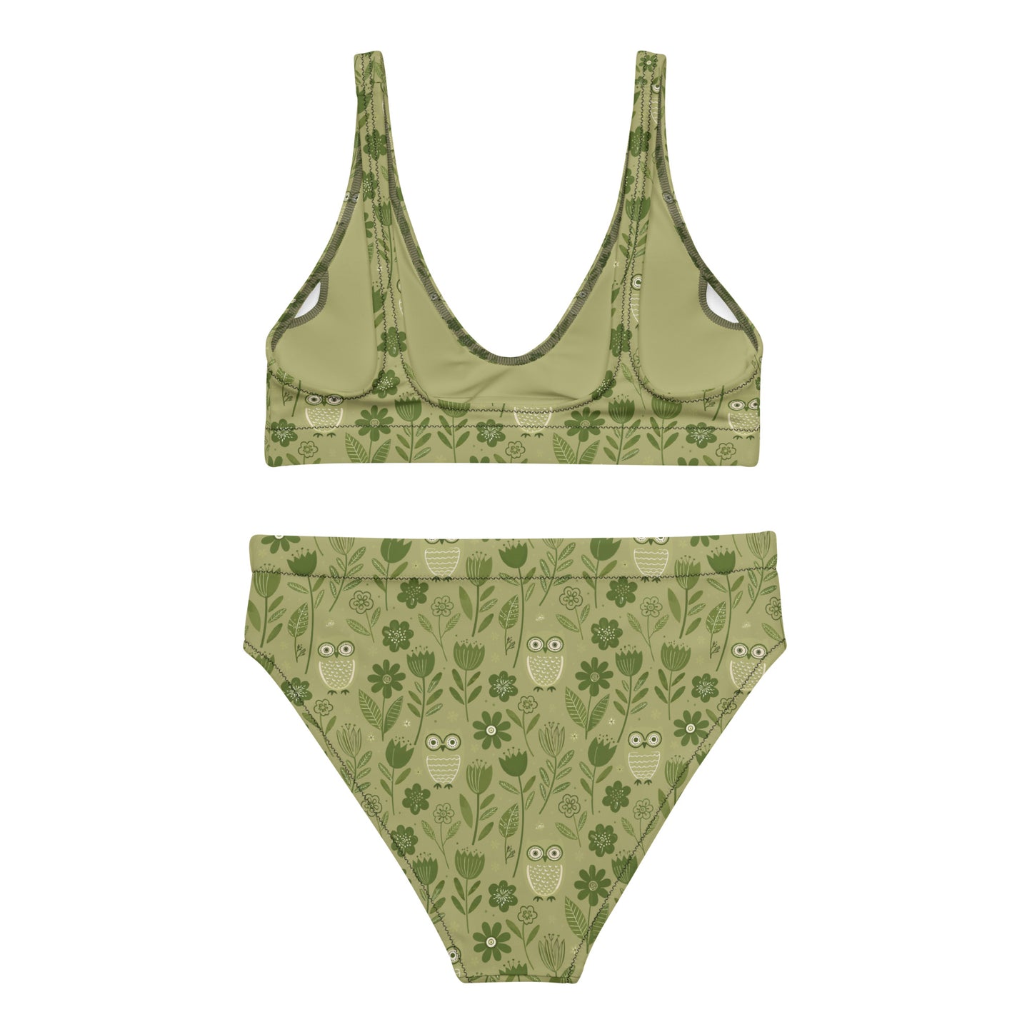 Owl-Themed Recycled High-Waisted Bikini – Sustainable Swimwear for Nature-Loving Women Dudeily