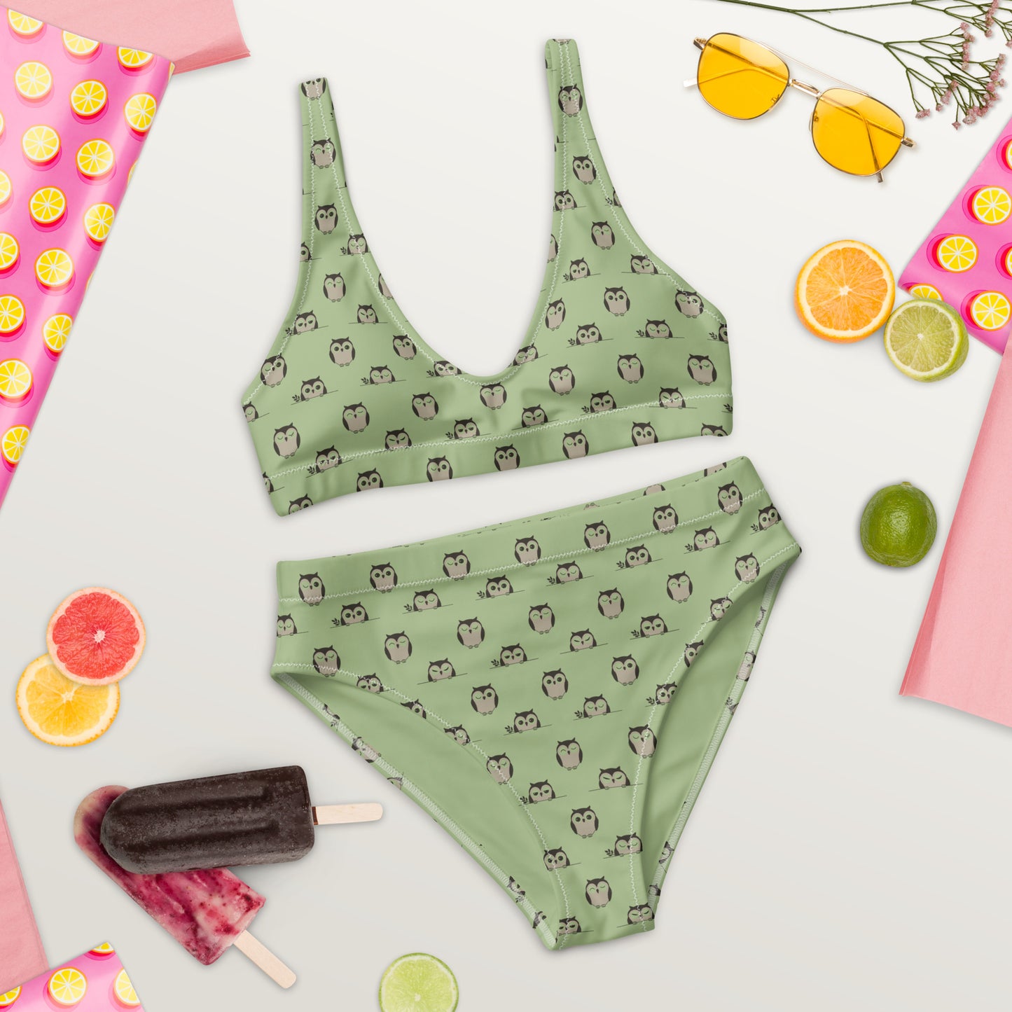 Owl-Themed Recycled High-Waisted Bikini – Sustainable & Stylish Dudeily