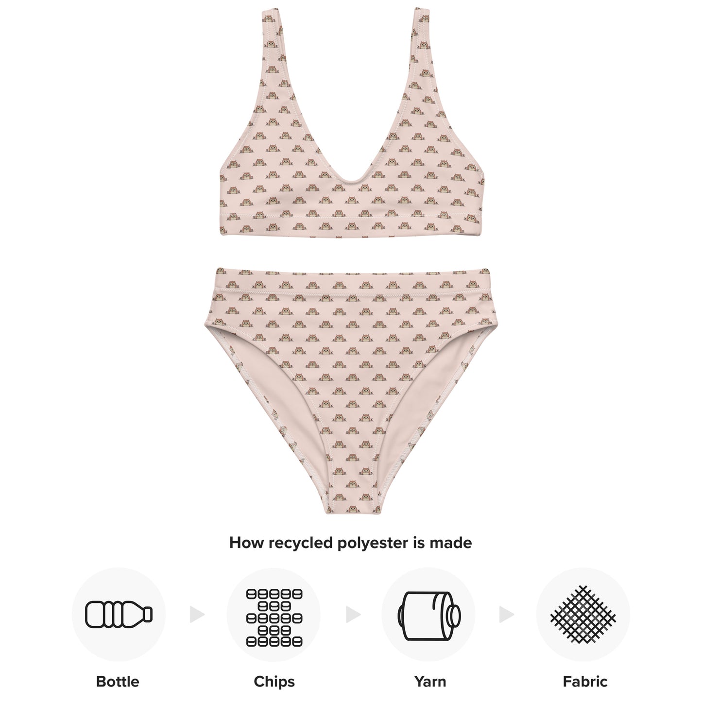 Recycled High-Waisted -Owl Themed Eco-Friendly Bikini Dudeily