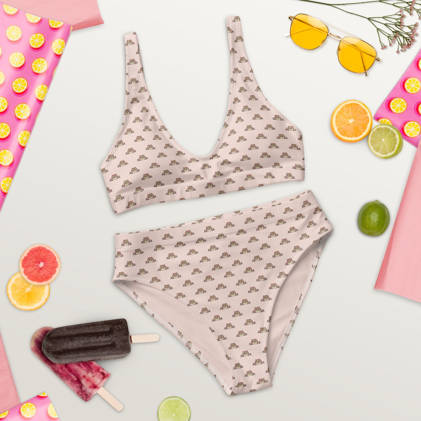 Recycled High-Waisted -Owl Themed Eco-Friendly Bikini Dudeily