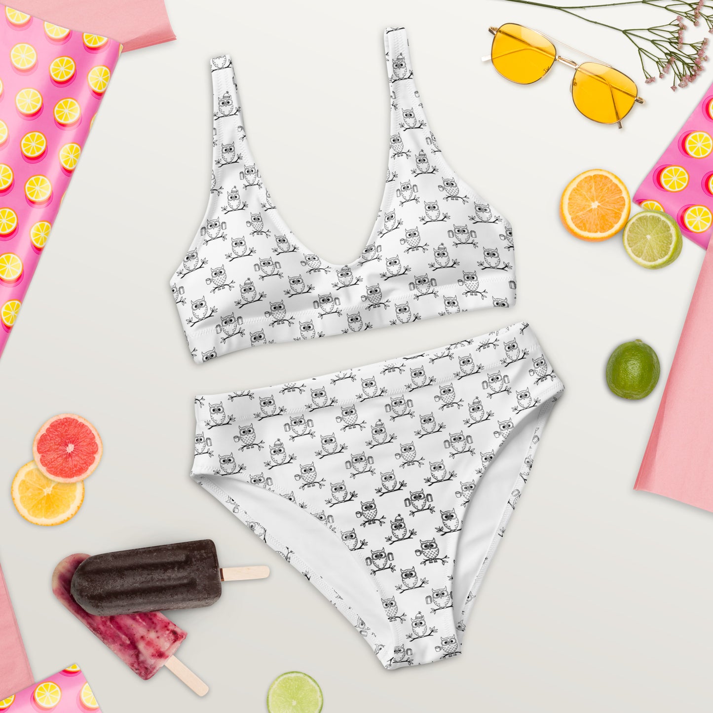 Sustainable Recycled High-Waisted Bikini – Owl-Inspired Swimwear Dudeily