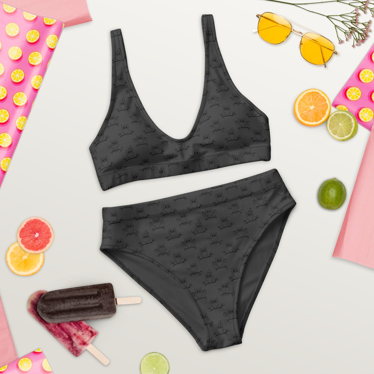 Recycled High-Waisted Bikini – Eco-Friendly Swimwear for owl Lovers Dudeily