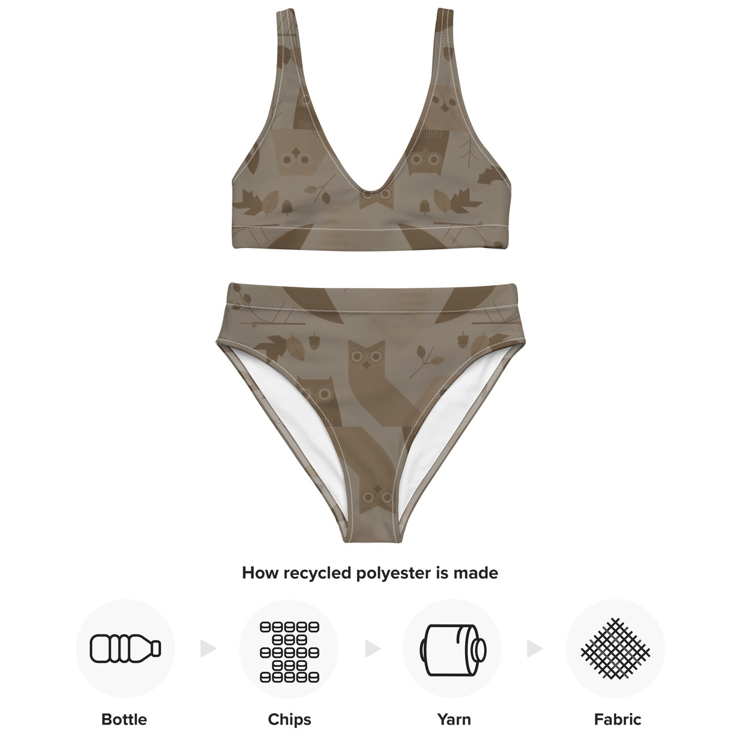 Owl-Themed Recycled High-Waisted Bikini – Sustainable Fashion for Eco-Conscious Women Dudeily