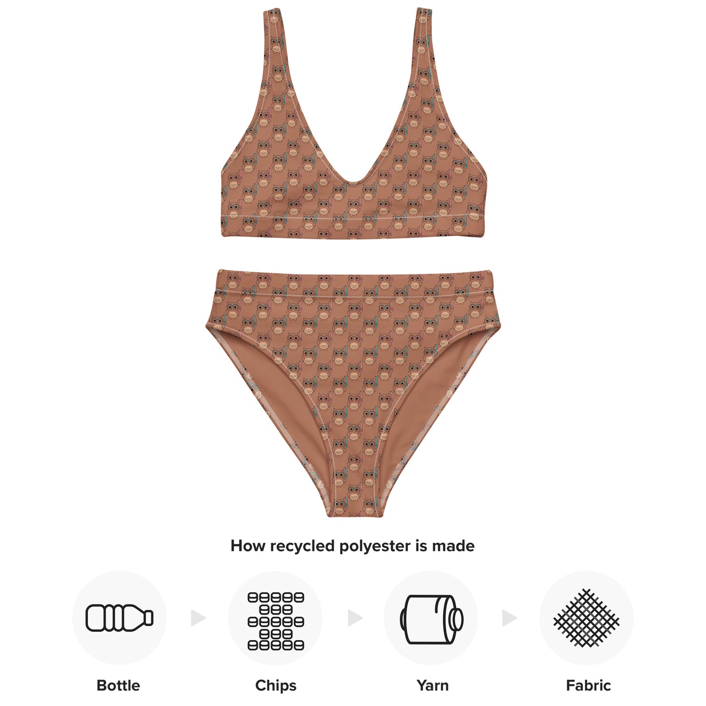 Eco-Friendly Owl Themed Recycled High-Waisted Bikini Dudeily