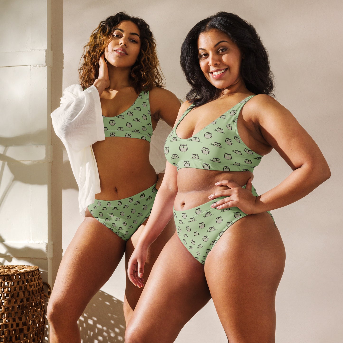 Owl-Themed Recycled High-Waisted Bikini – Sustainable & Stylish Dudeily