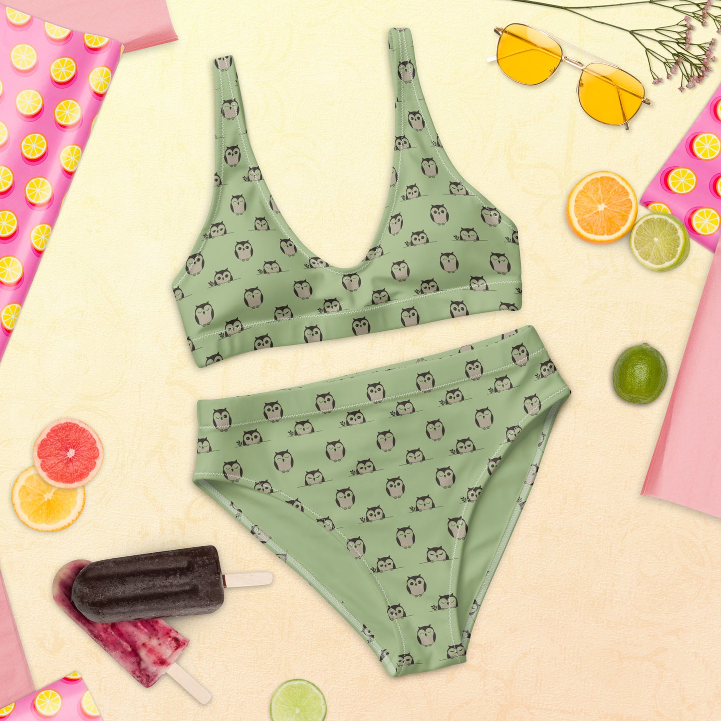 Owl-Themed Recycled High-Waisted Bikini – Sustainable & Stylish Dudeily