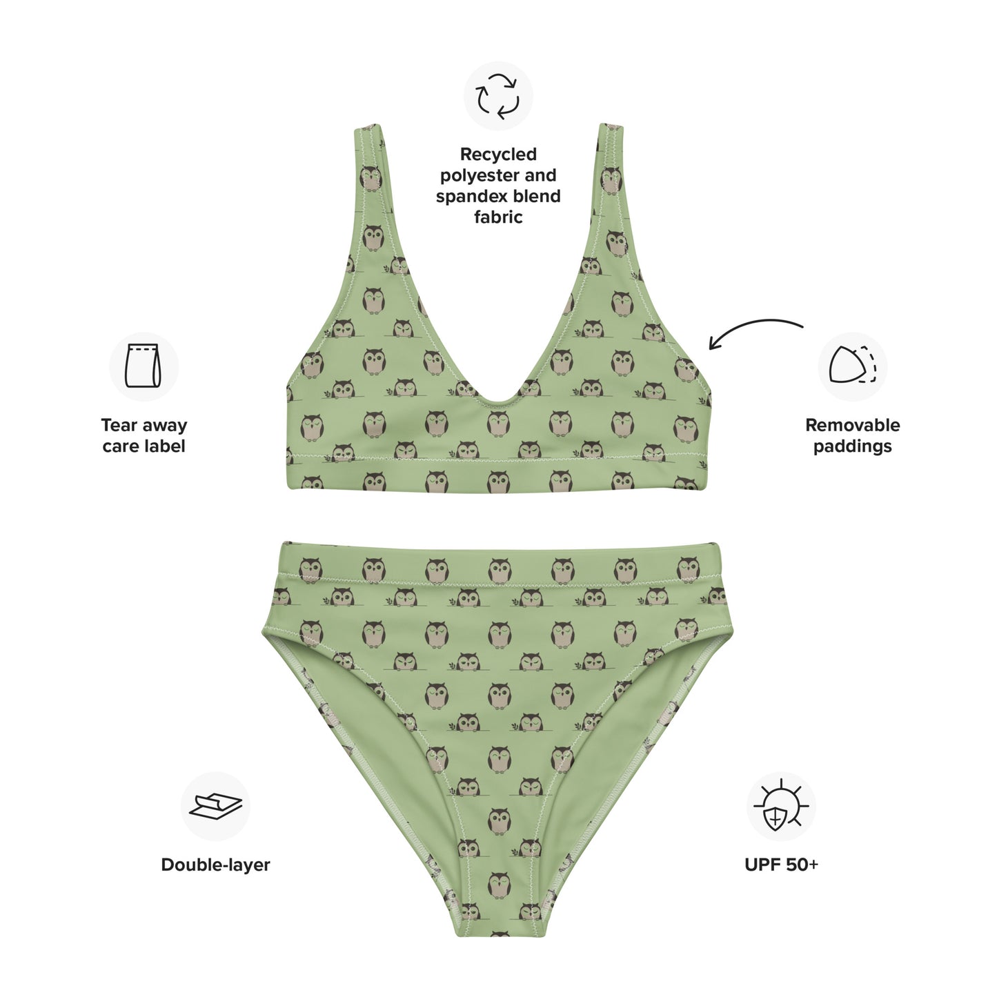 Owl-Themed Recycled High-Waisted Bikini – Sustainable & Stylish Dudeily