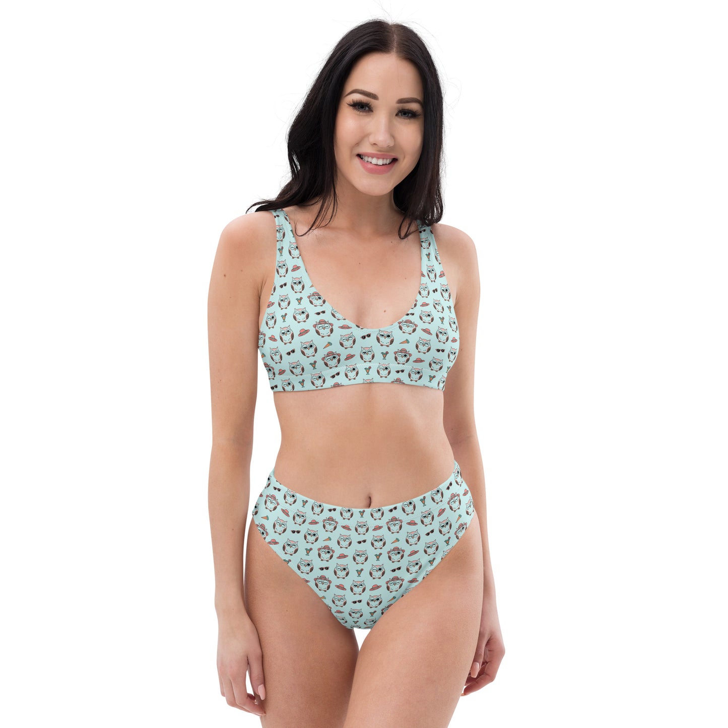 Owl Print Recycled High-Waisted Bikini – Eco-Friendly & Stylish Dudeily
