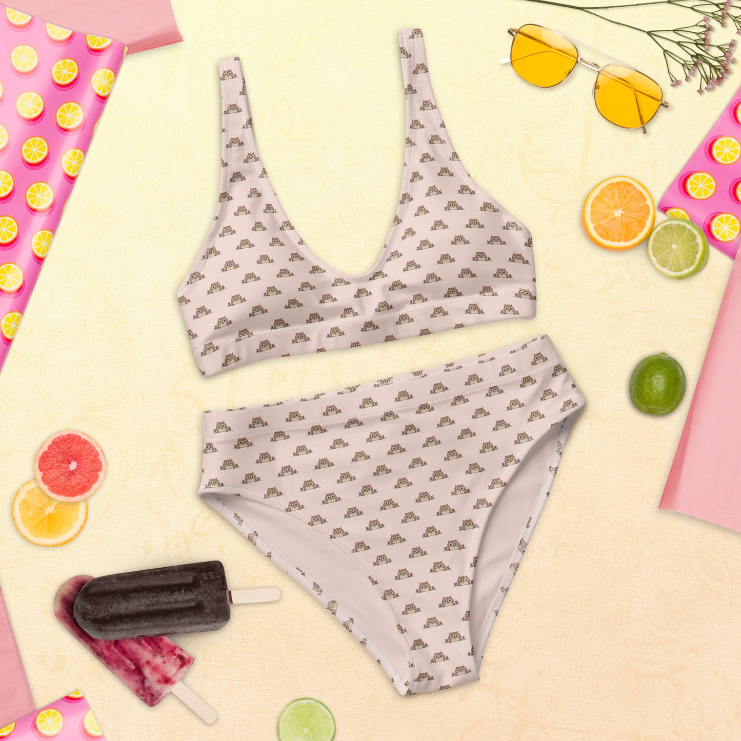 Recycled High-Waisted -Owl Themed Eco-Friendly Bikini Dudeily