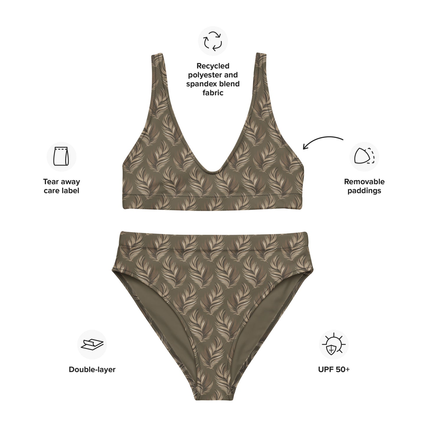 Recycled High-Waisted Bikini – Sustainable Owl-Inspired Swimwear Dudeily