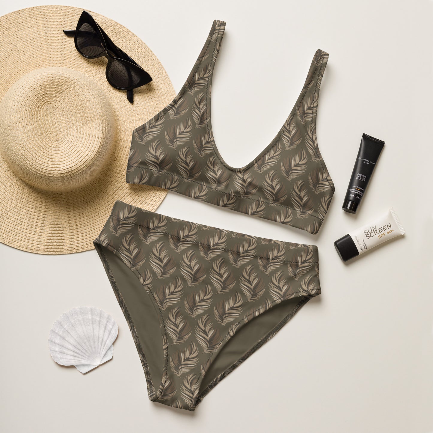Recycled High-Waisted Bikini – Sustainable Owl-Inspired Swimwear Dudeily