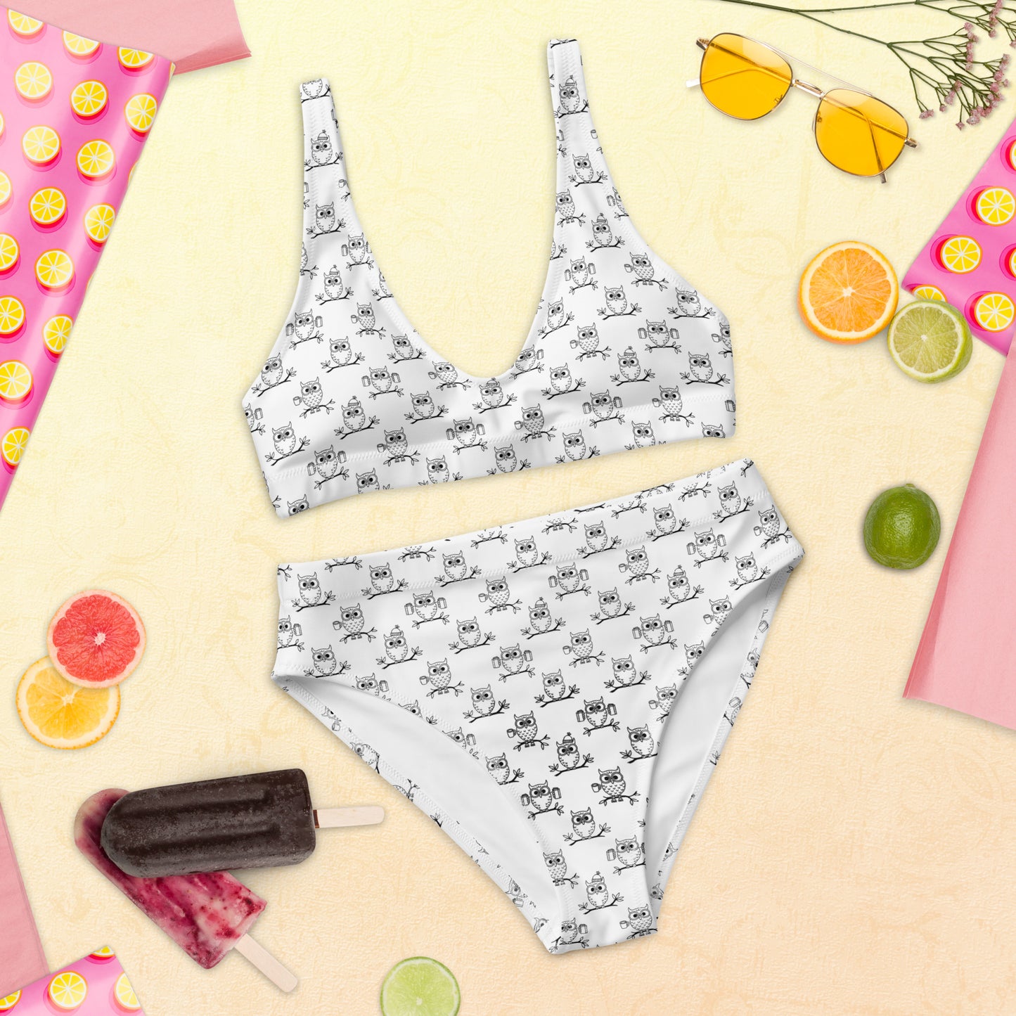 Sustainable Recycled High-Waisted Bikini – Owl-Inspired Swimwear Dudeily
