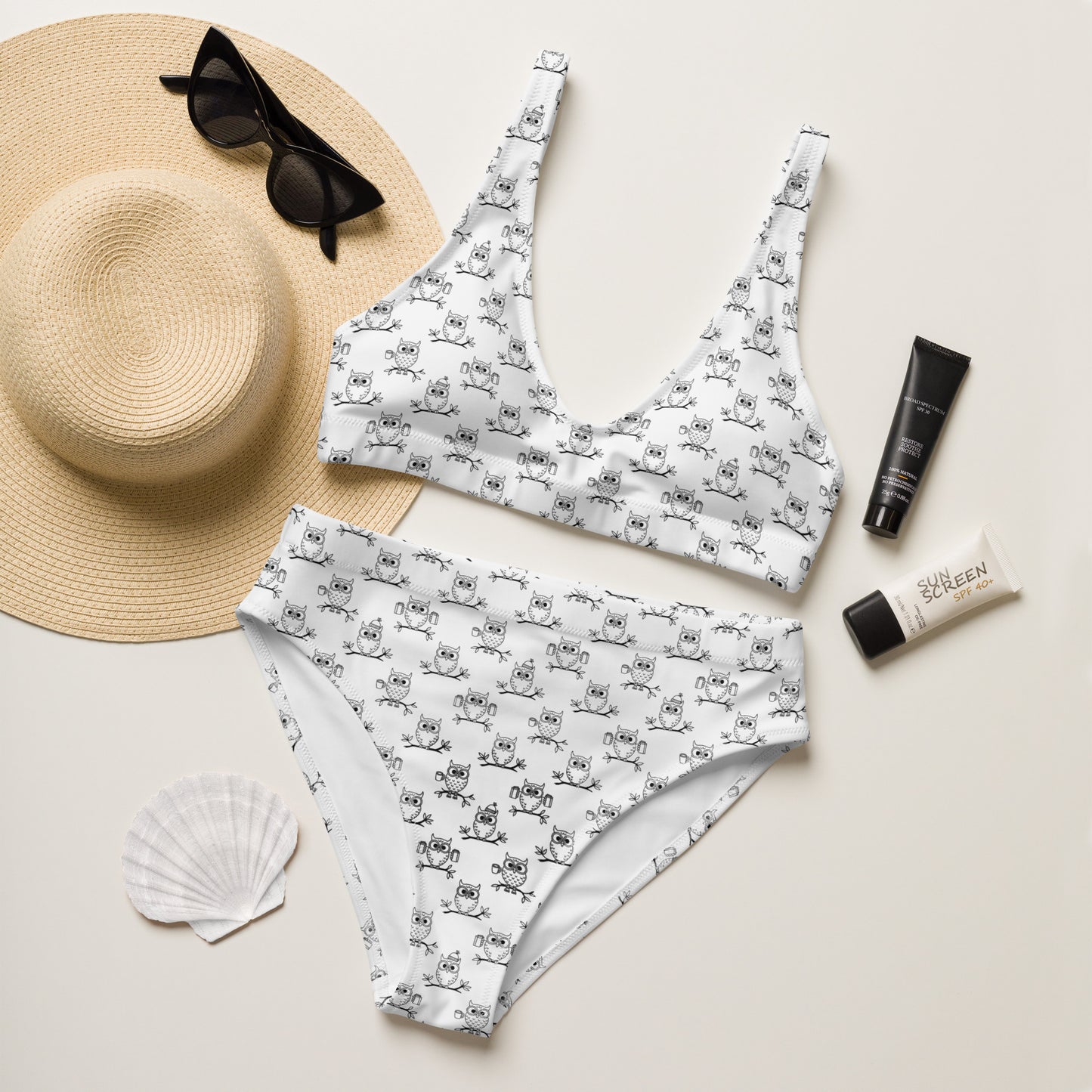 Sustainable Recycled High-Waisted Bikini – Owl-Inspired Swimwear Dudeily