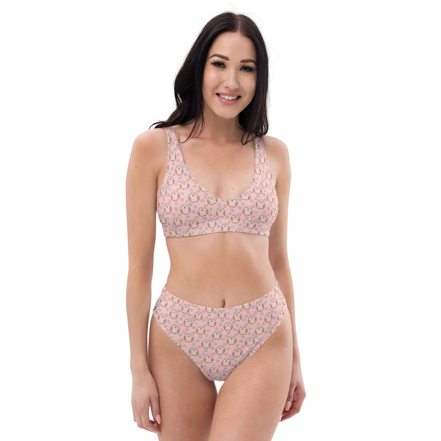 Recycled High-Waisted Bikini – Eco-Friendly Owl Print Swimwear Dudeily