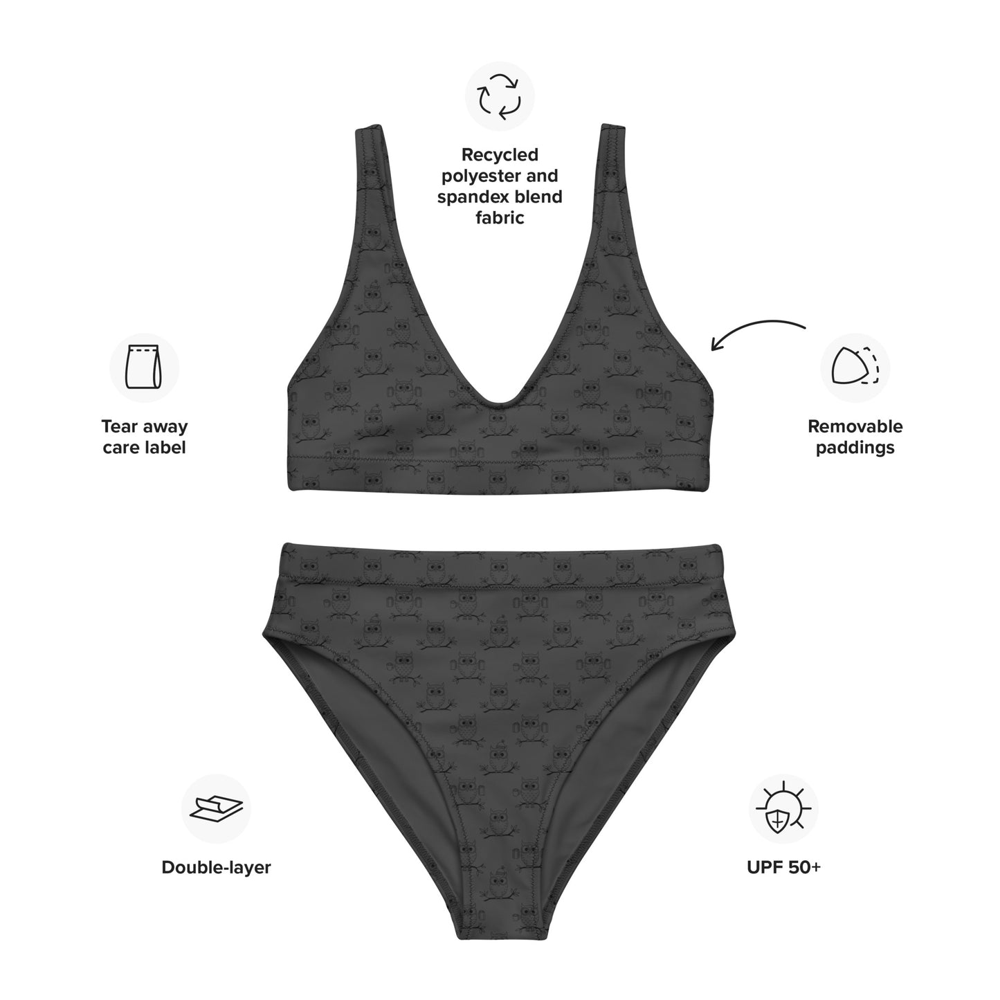 Recycled High-Waisted Bikini – Eco-Friendly Swimwear for owl Lovers Dudeily