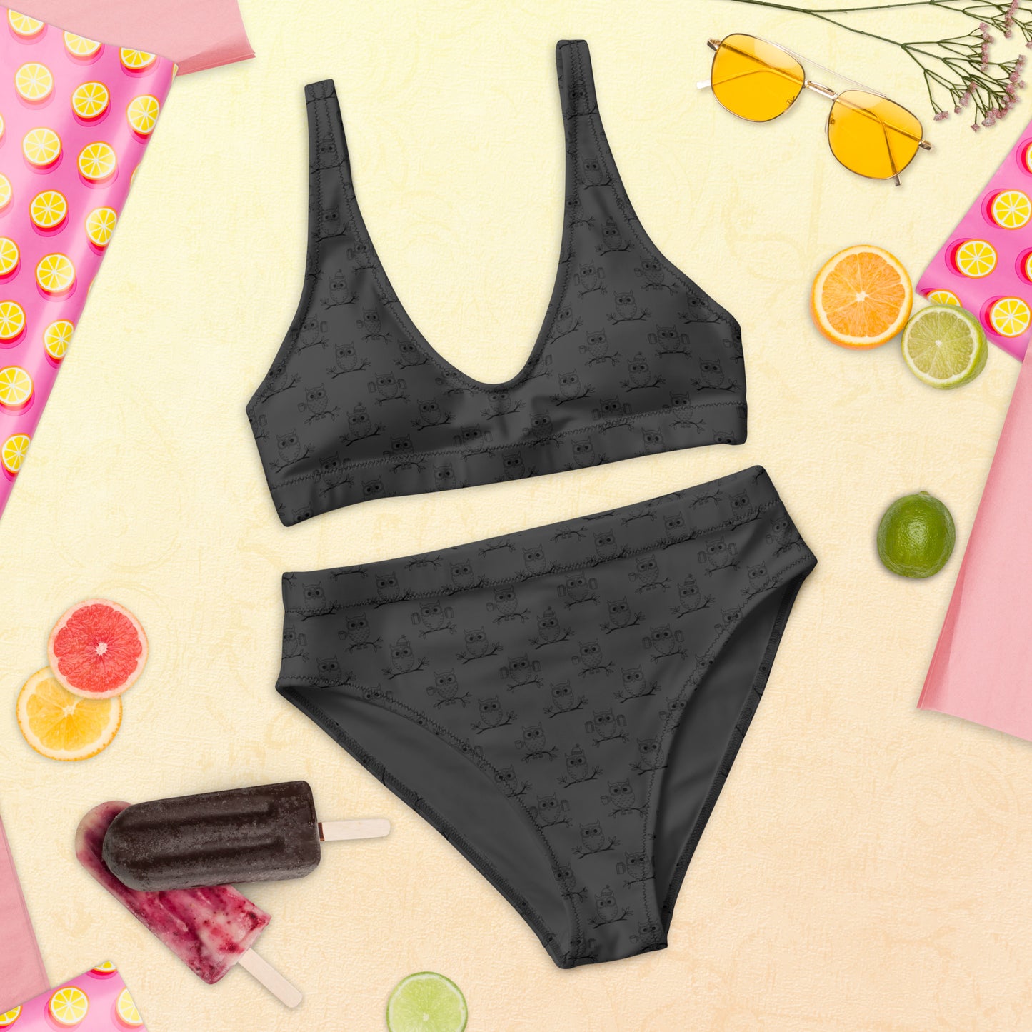 Recycled High-Waisted Bikini – Eco-Friendly Swimwear for owl Lovers Dudeily