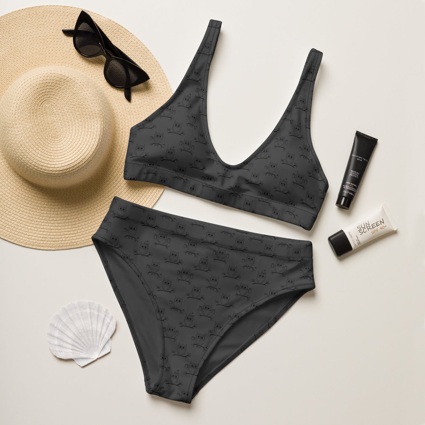 Recycled High-Waisted Bikini – Eco-Friendly Swimwear for owl Lovers Dudeily