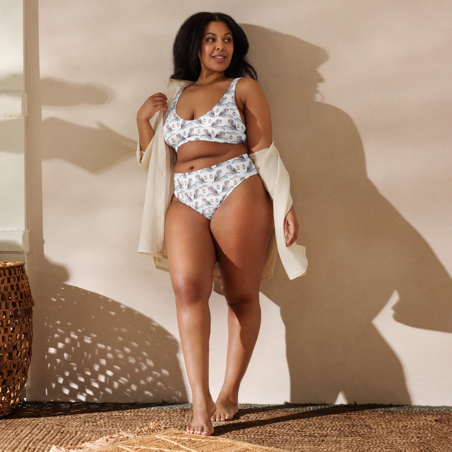Recycled High-Waisted Bikini – Eco-Friendly Owl Print Swimwear Dudeily
