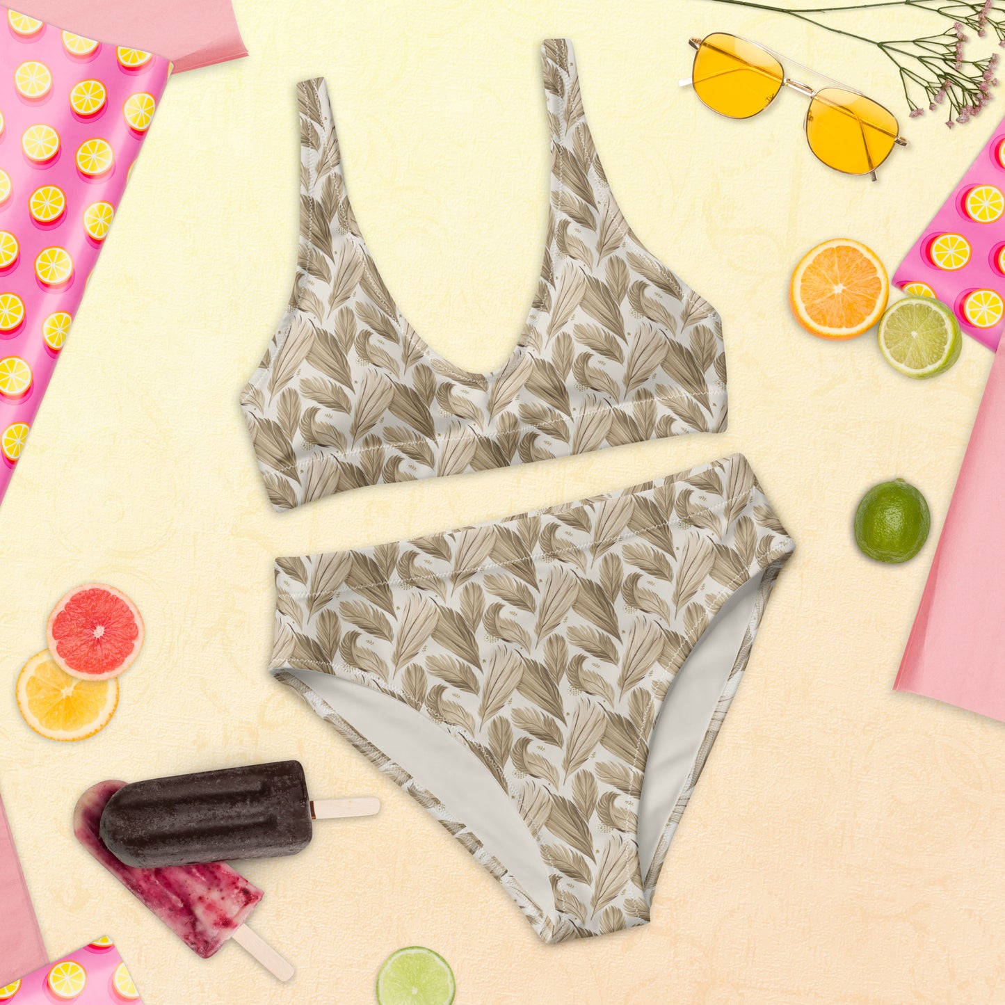 Recycled High-Waisted Bikini – Eco-Friendly Owl Print Swimwear Dudeily