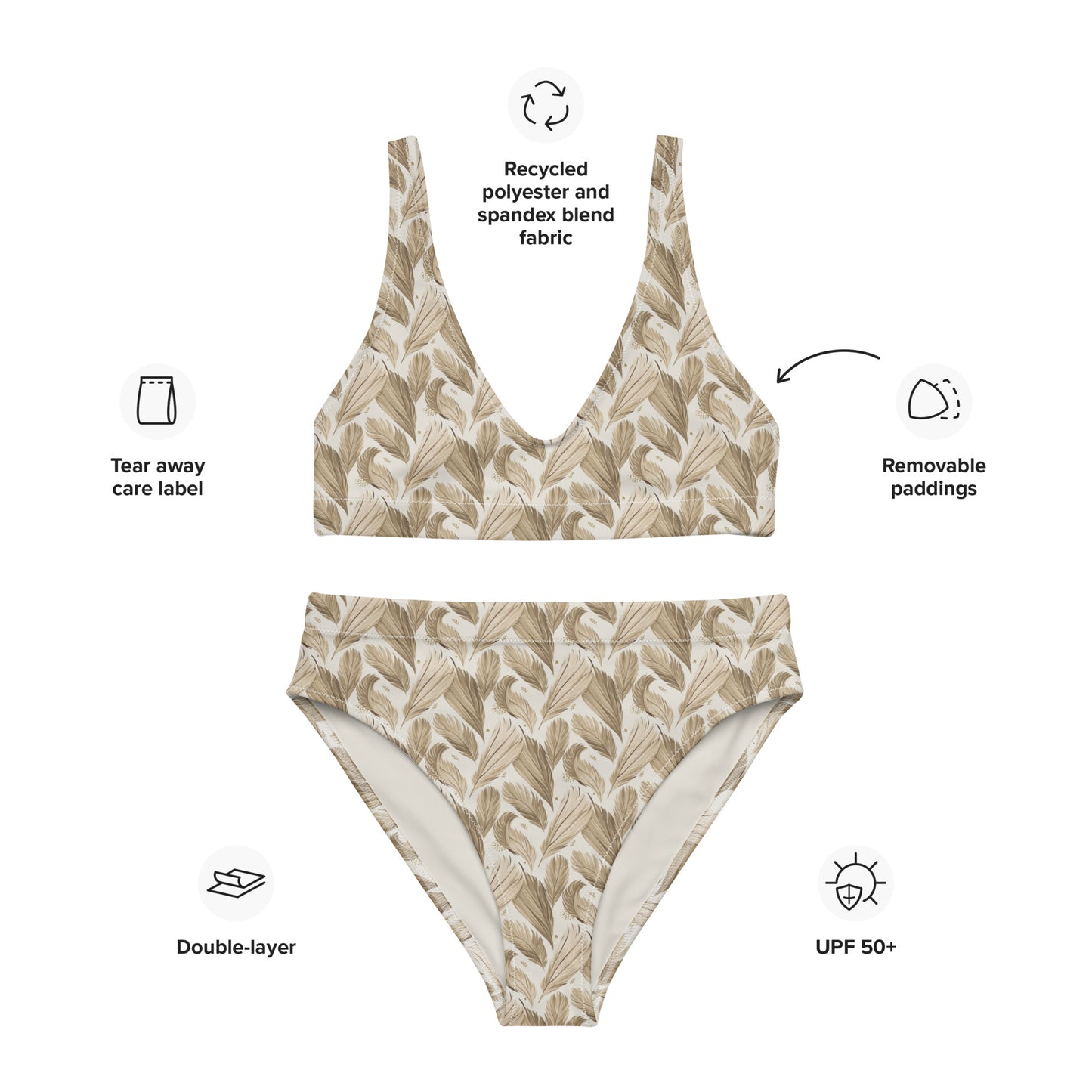 Recycled High-Waisted Bikini – Eco-Friendly Owl Print Swimwear Dudeily