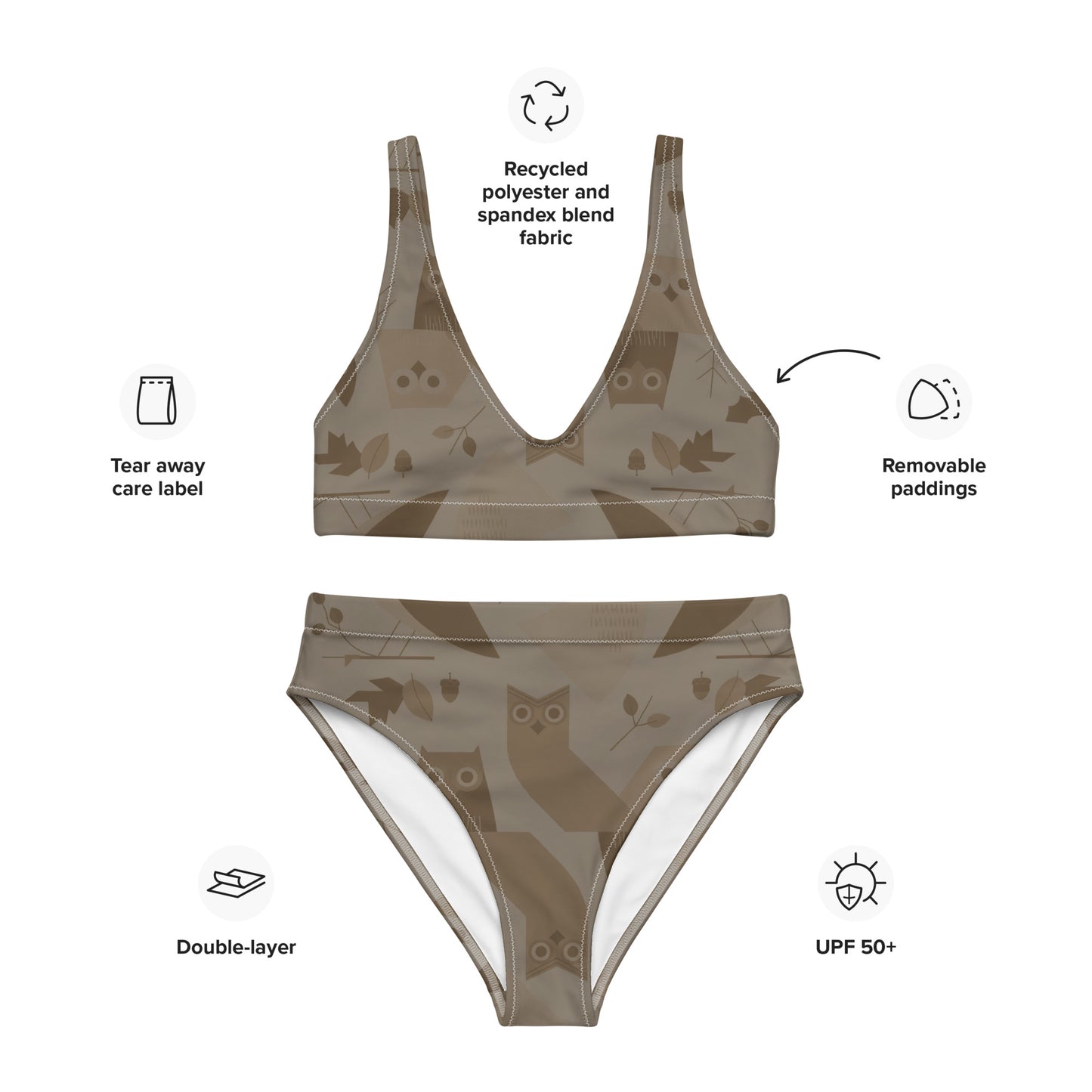 Owl-Themed Recycled High-Waisted Bikini – Sustainable Fashion for Eco-Conscious Women 3XL Dudeily