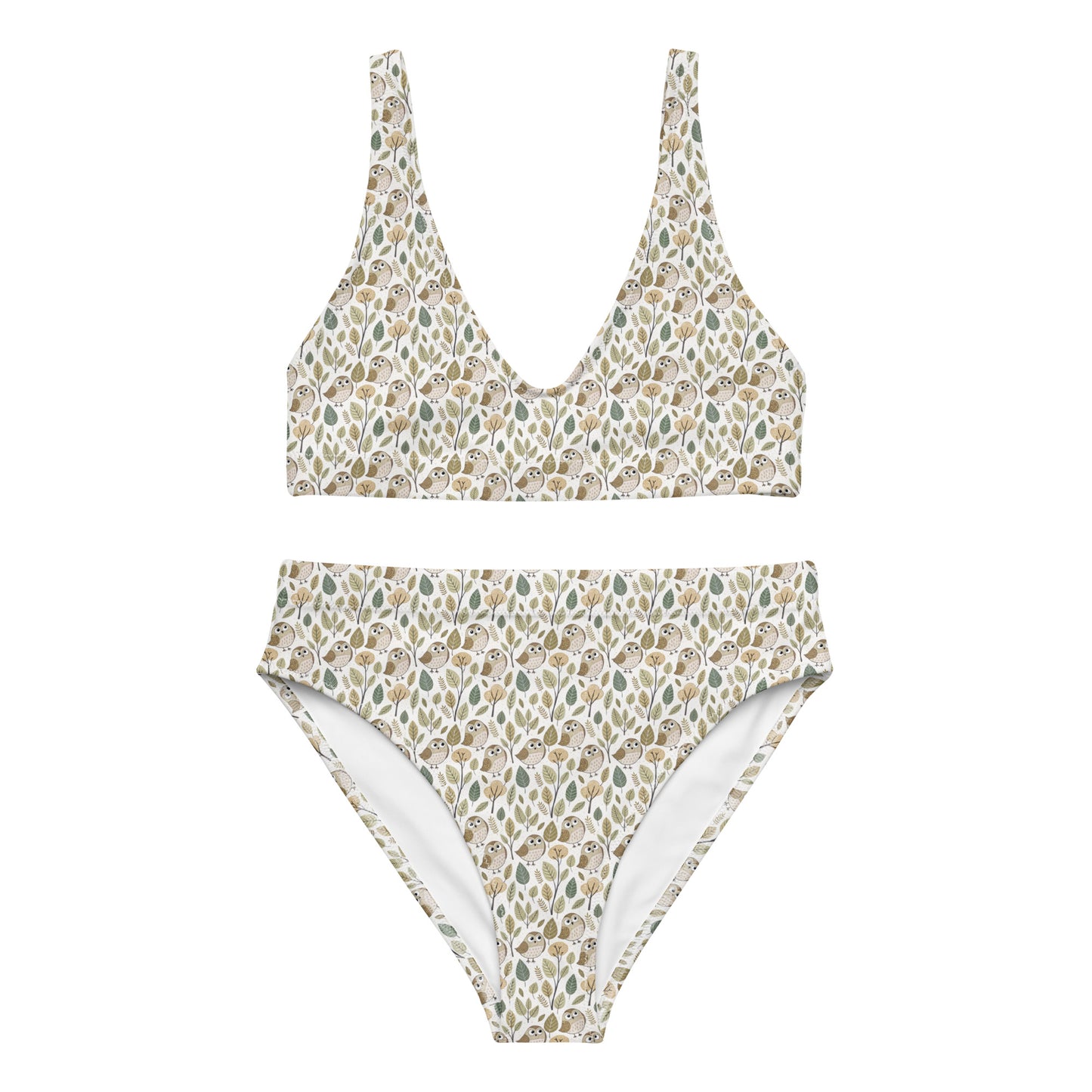 Owl-Themed Recycled High-Waisted Bikini – Sustainable Swim Set for Nature-Loving Women 3XL Dudeily