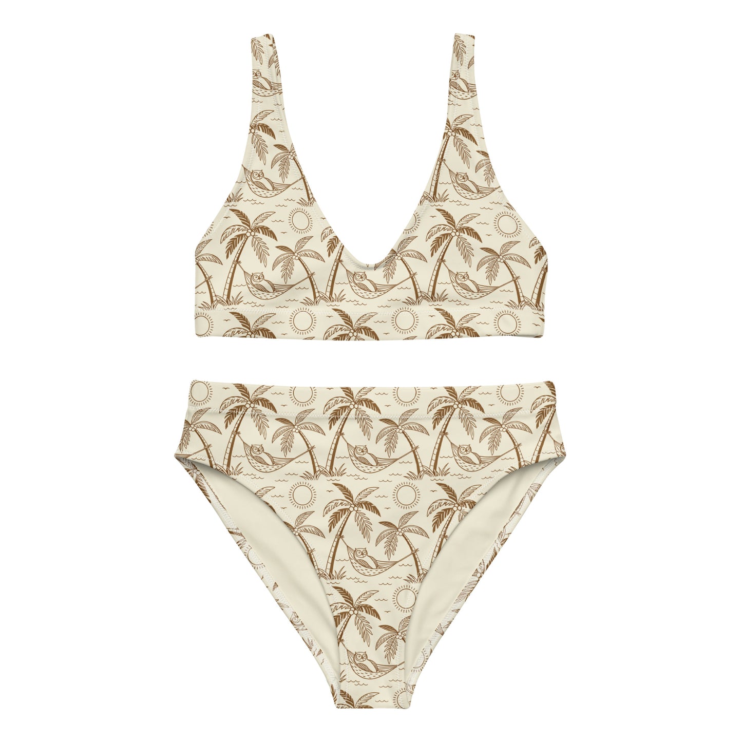 Owl-Themed Recycled High-Waisted Bikini – Sustainable Swimwear for Nature-Loving Women 3XL Dudeily