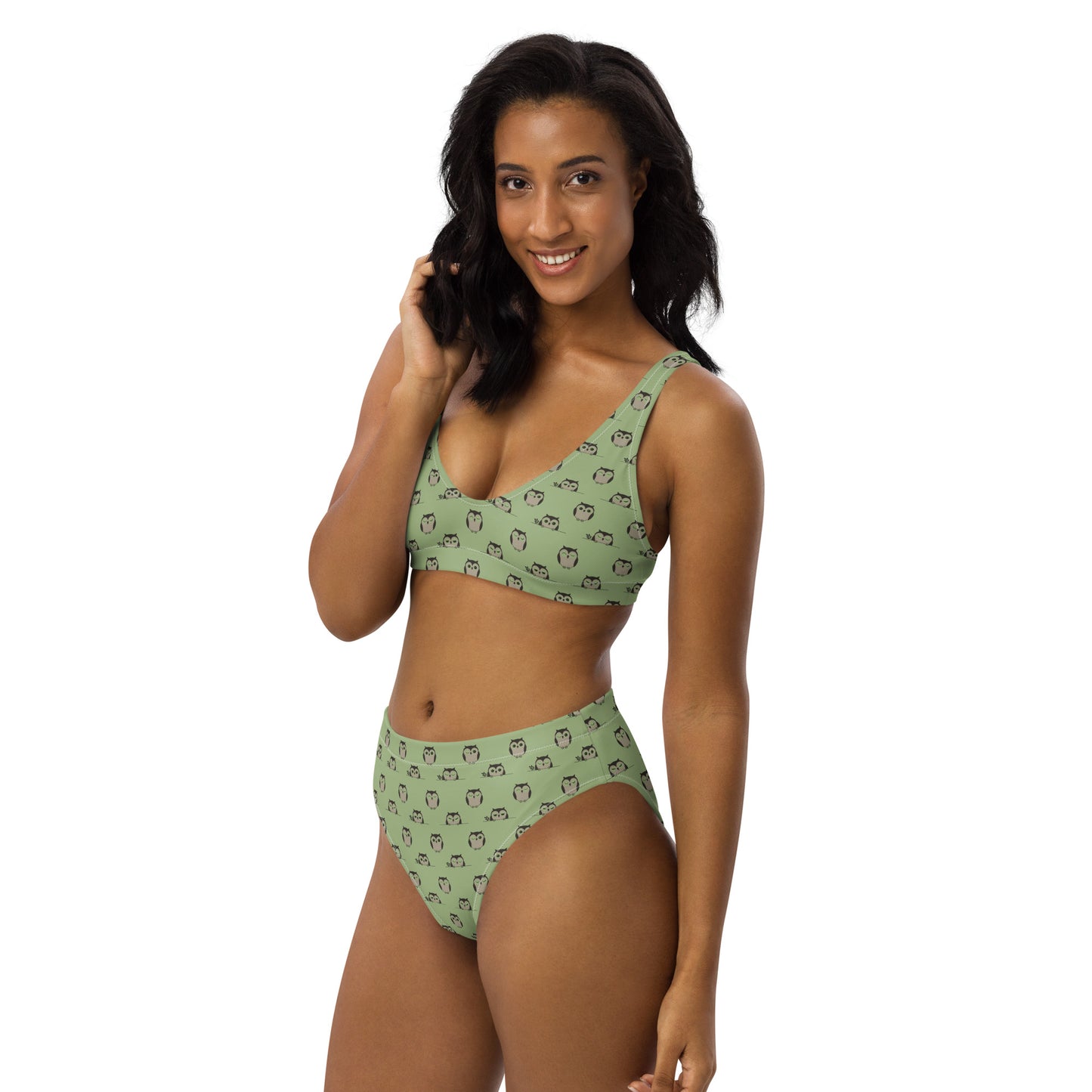 Owl-Themed Recycled High-Waisted Bikini – Sustainable & Stylish Dudeily